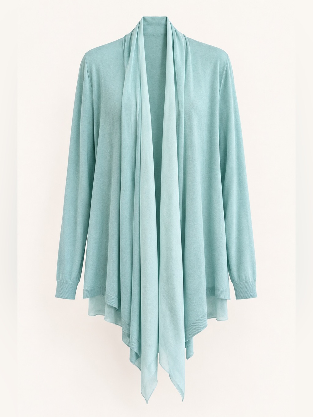 Escada XL Wool and Silk Aqua Draped Open-Front Cardigan Sweater,great condition